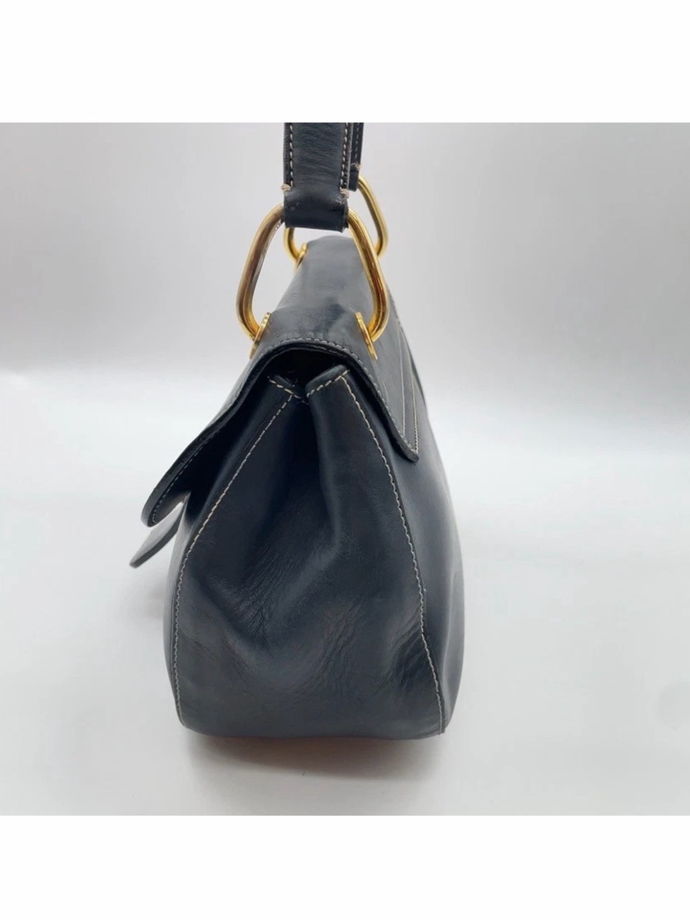 Prada Vintage Gold Hardware Leather Navy Flap Shoulder Bag W/Dustbag COA - Picture 5 of 11